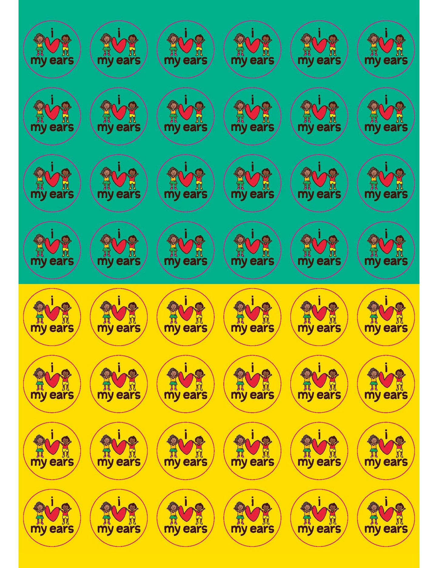 I love my ears, green and Yellow stickers