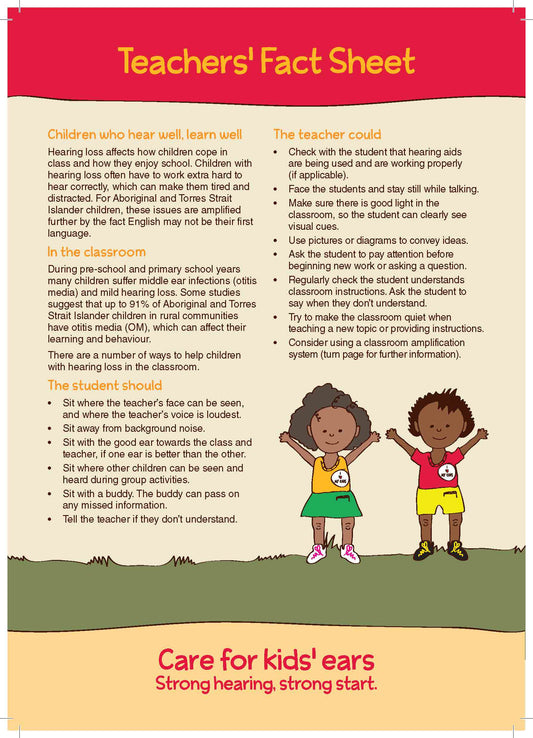 Care for Kids' Ears - Teacher's Fact Sheet A4
